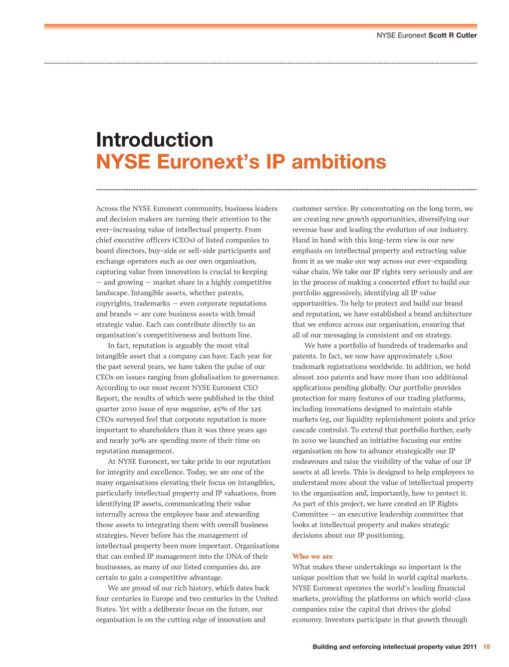 Introduction NYSE Euronext's IP Ambitions