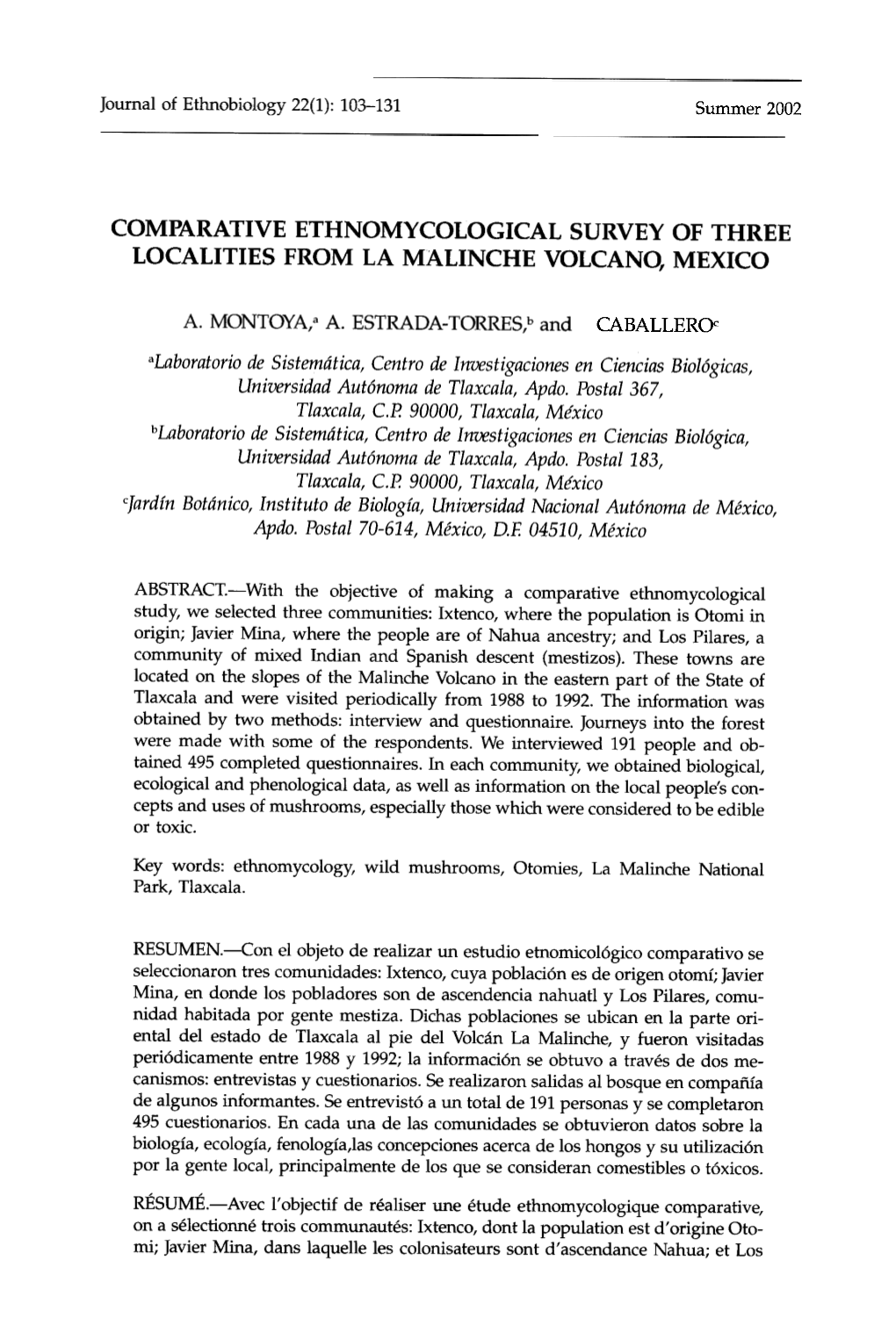 Comparative Ethnomycological Survey of Three Localities from La Malinche Volcano, Mexico