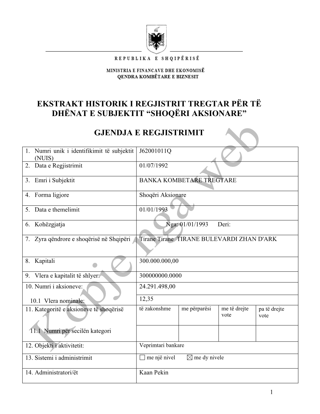 Extract Form of a Registered Business