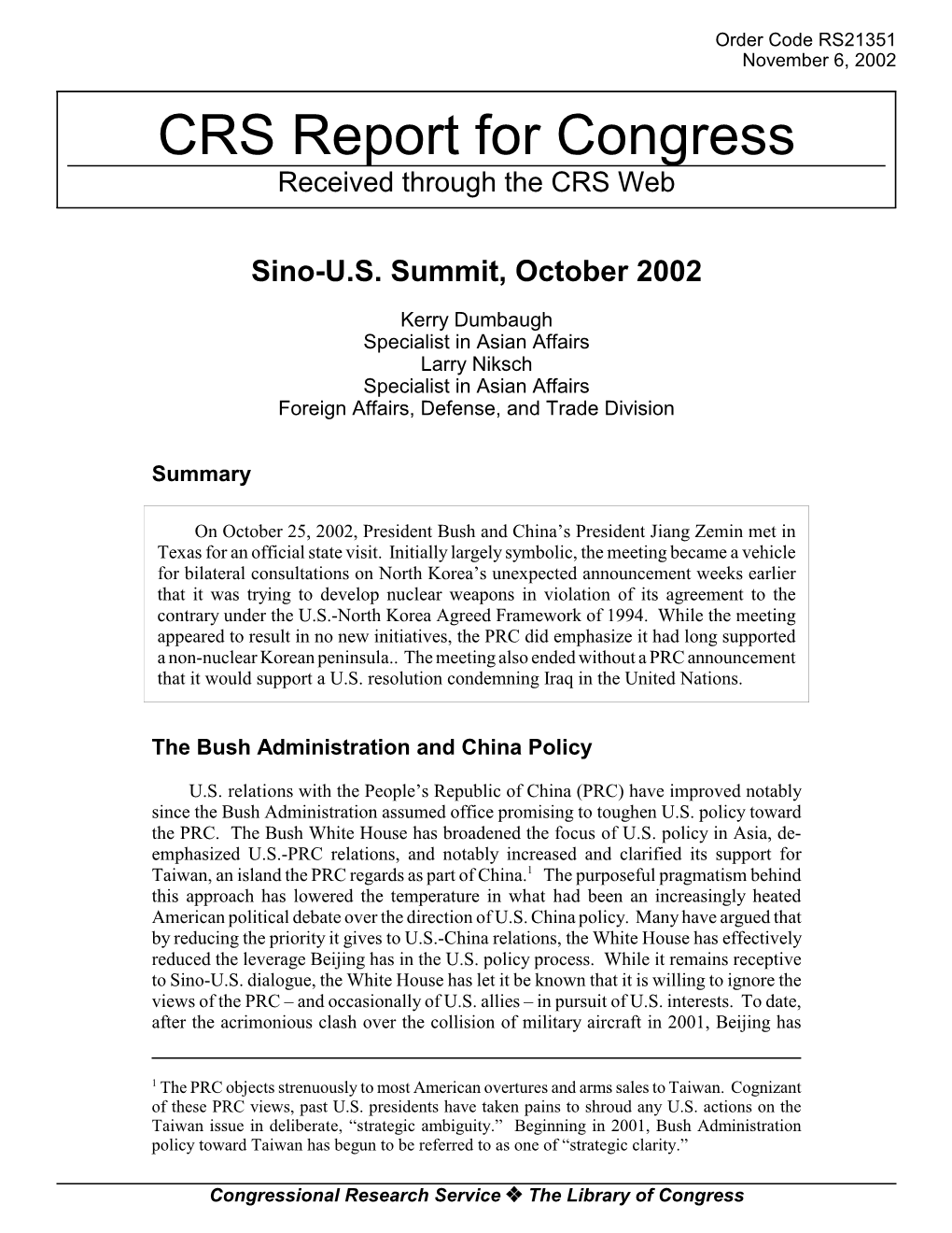 CRS Report for Congress Received Through the CRS Web