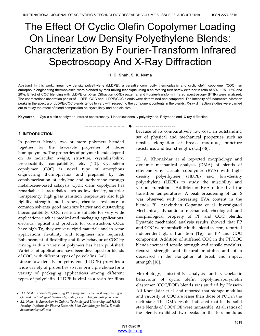 The Effect of Cyclic Olefin Copolymer Loading on Linear Low Density