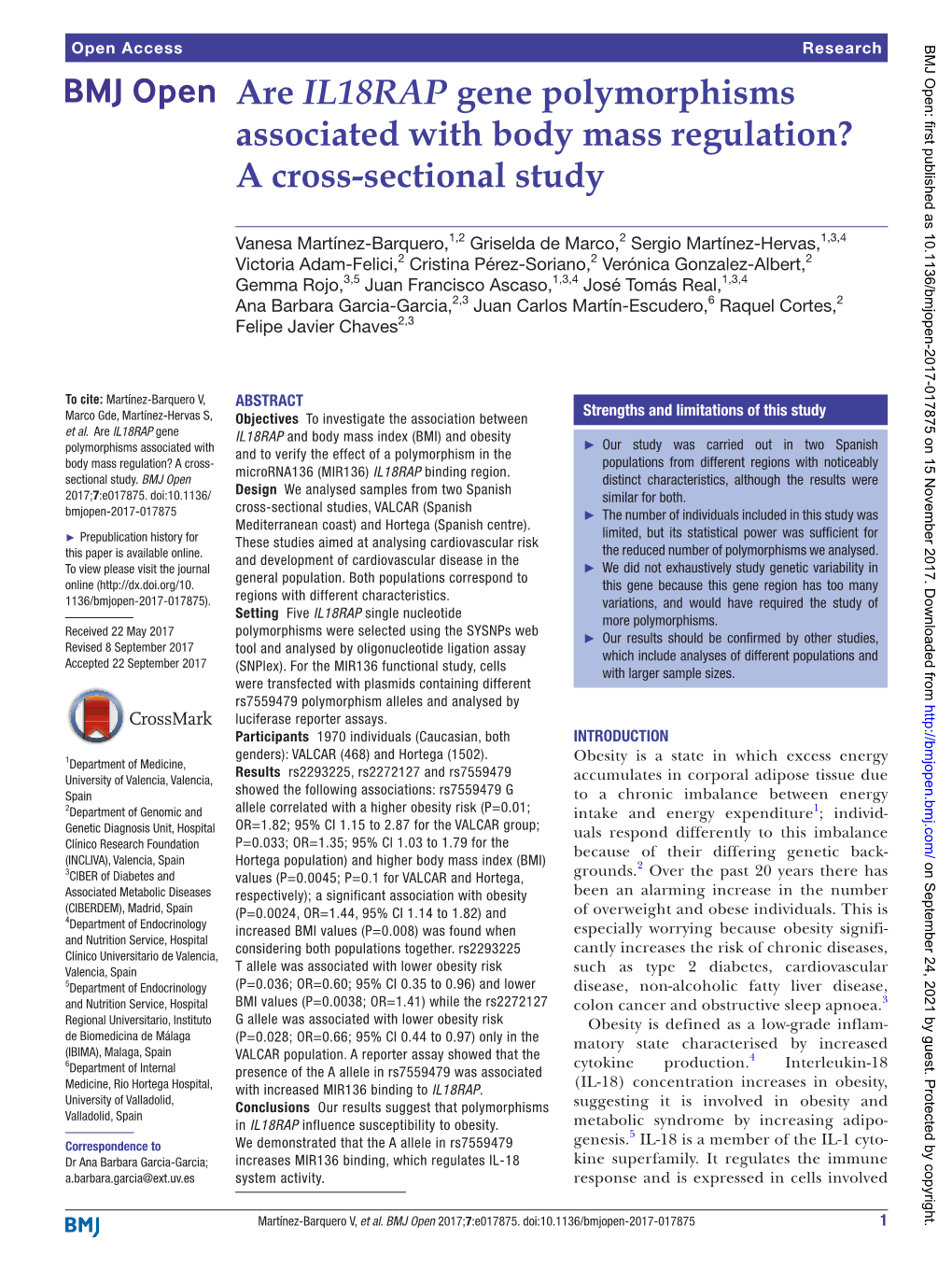 Are IL18RAP Gene Polymorphisms Associated with Body Mass Regulation? a Cross-Sectional Study