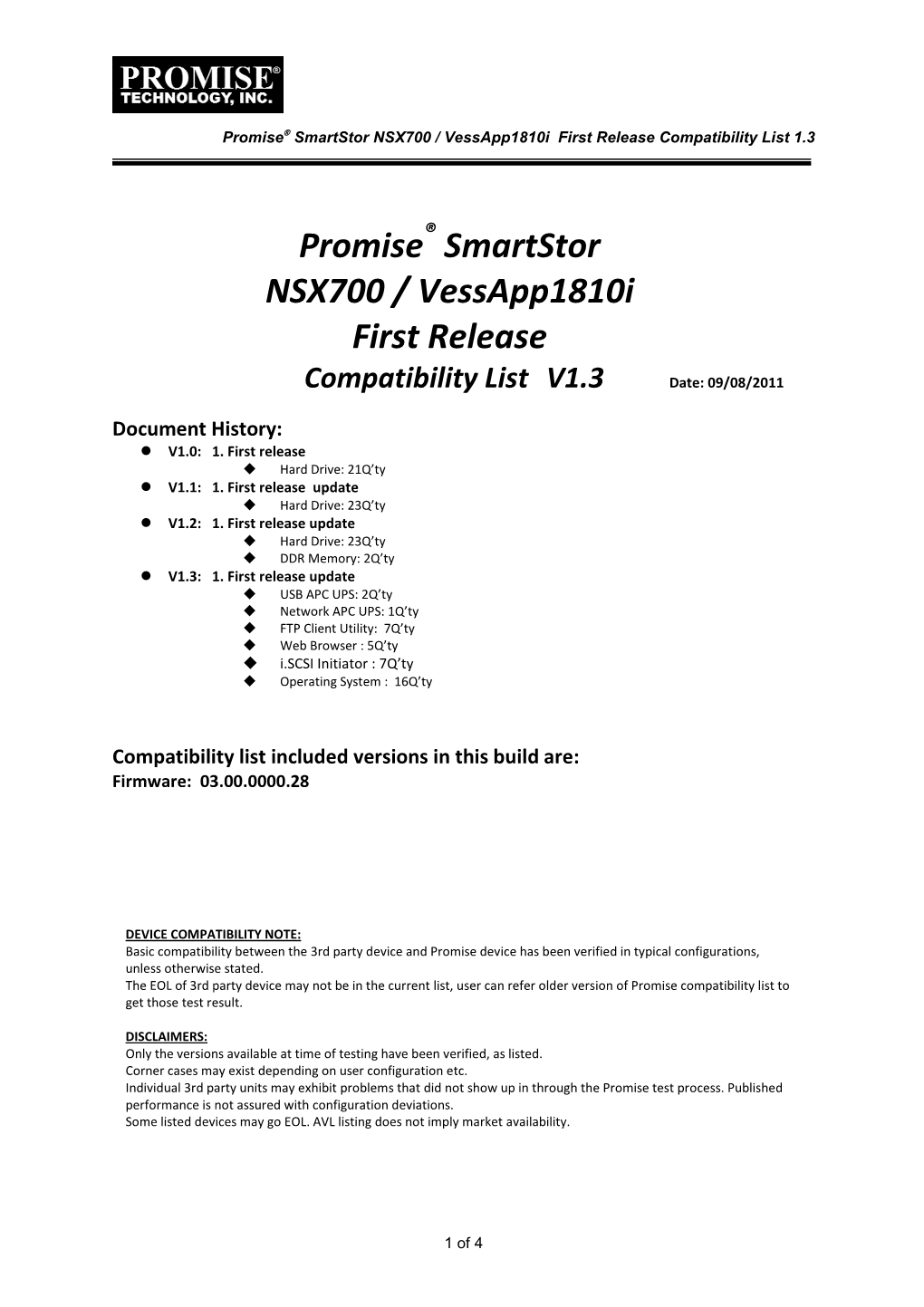 NSX700 Vessapp1810i First Release Compatibility List V1 3 -20110908