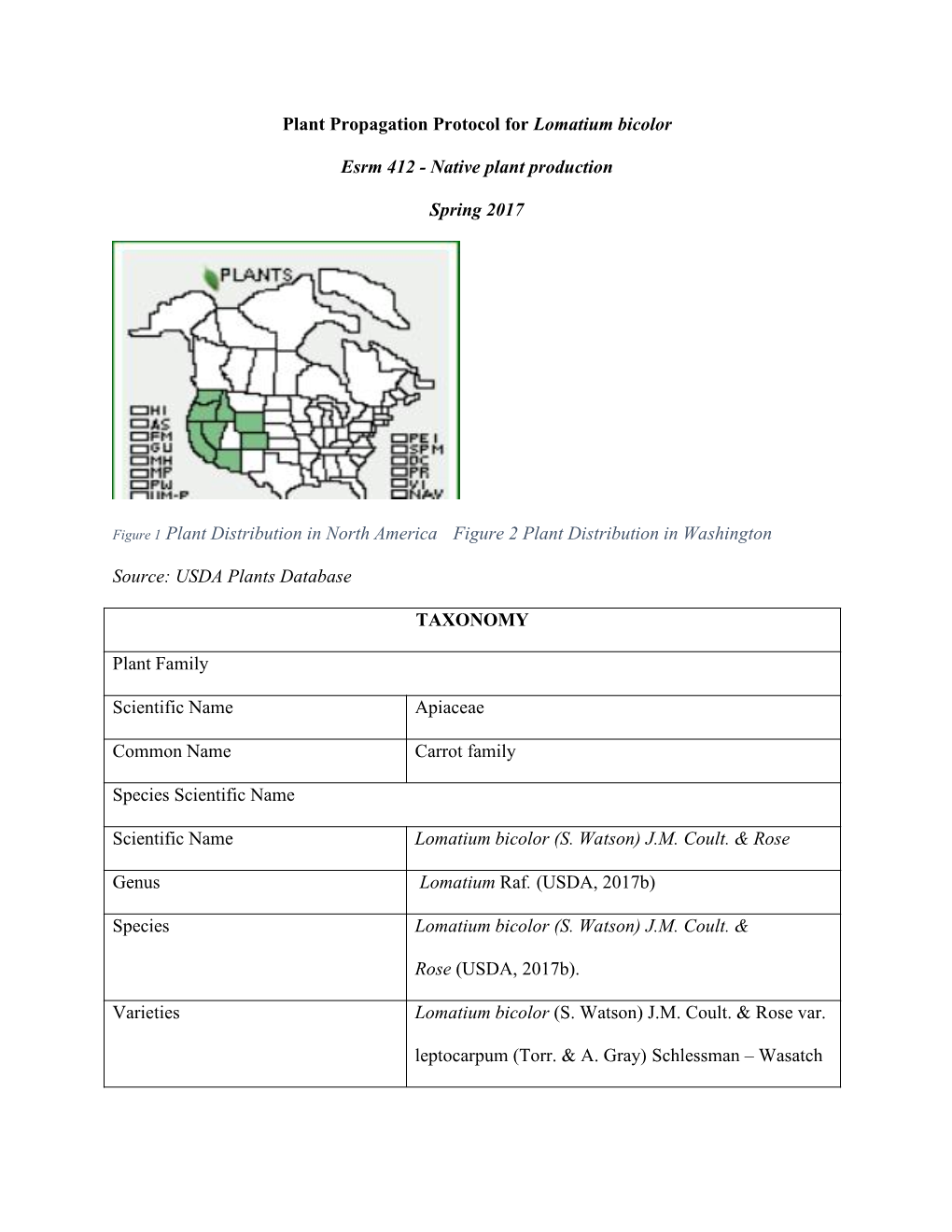 Plant Propagation Protocol for Lomatium Bicolor Esrm