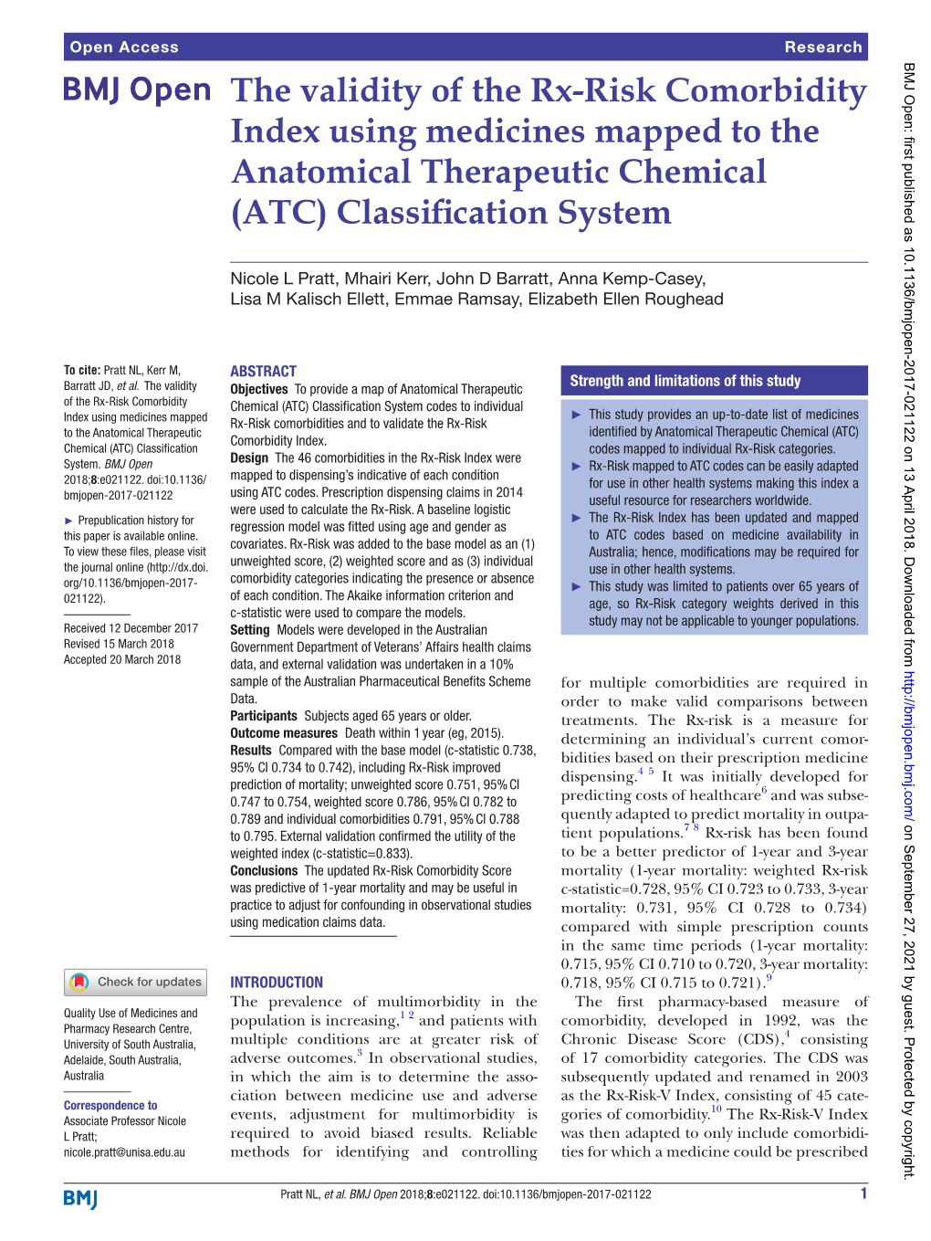 The Validity of the Rx-Risk Comorbidity Index Using Medicines Mapped to the Anatomical Therapeutic Chemical (ATC) Classification System