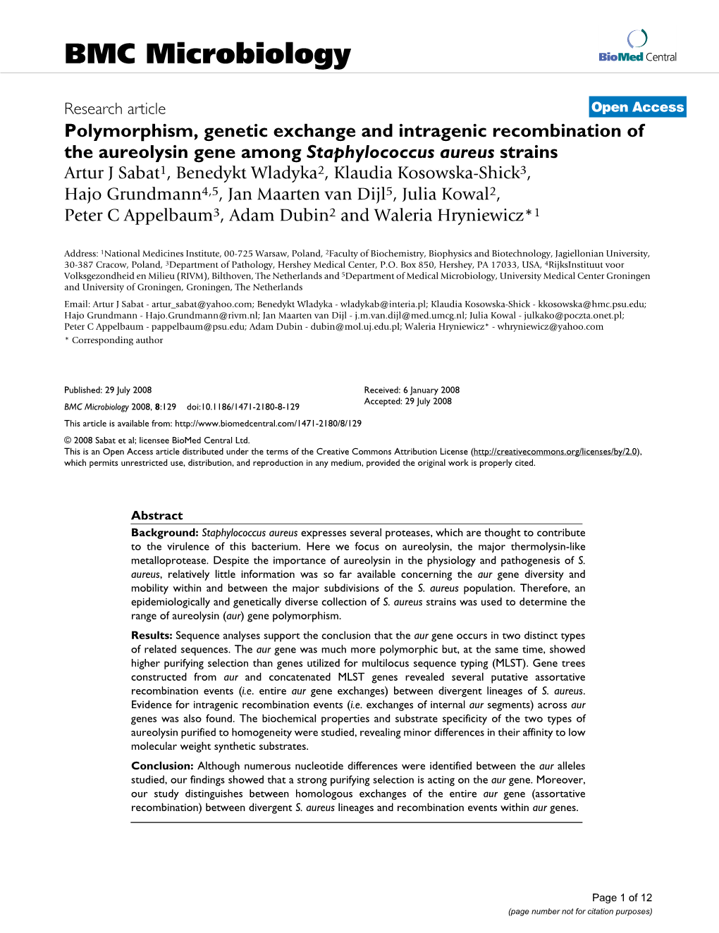 Polymorphism, Genetic Exchange and Intragenic Recombination of The