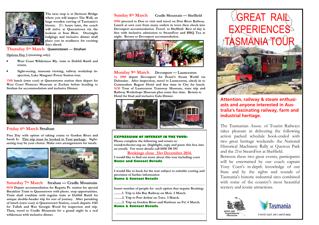 Great Rail Experiences Tasmania Tour