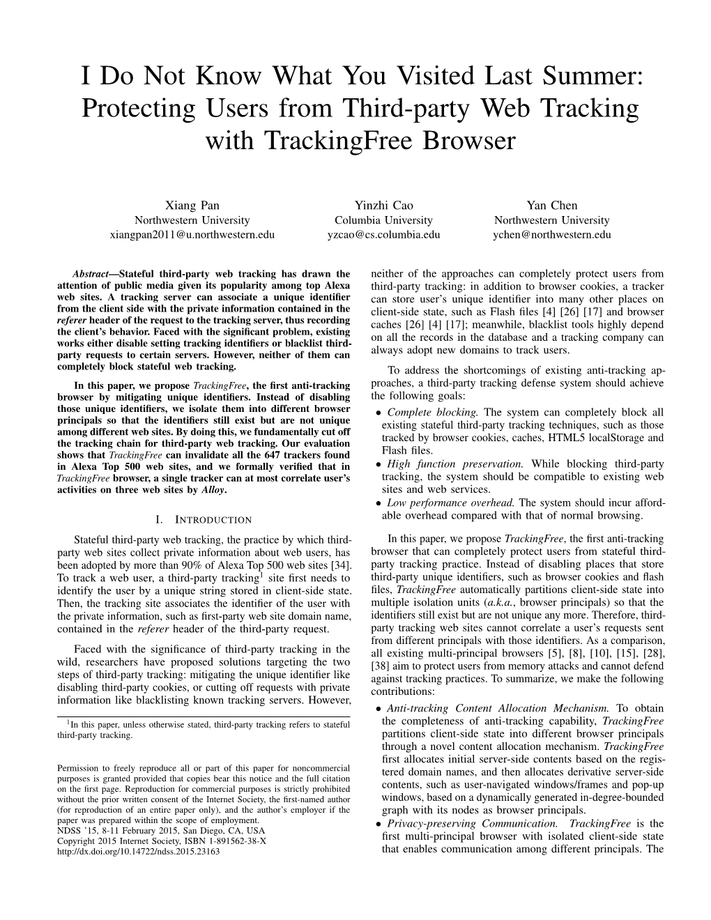 Protecting Users from Third-Party Web Tracking with Trackingfree Browser