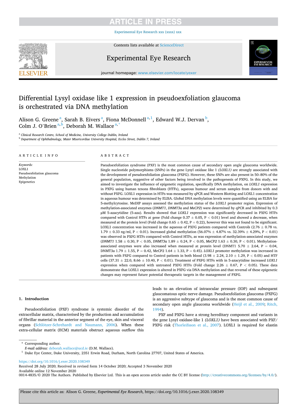 Differential Lysyl Oxidase Like 1 Expression in Pseudoexfoliation Glaucoma Is Orchestrated Via DNA Methylation