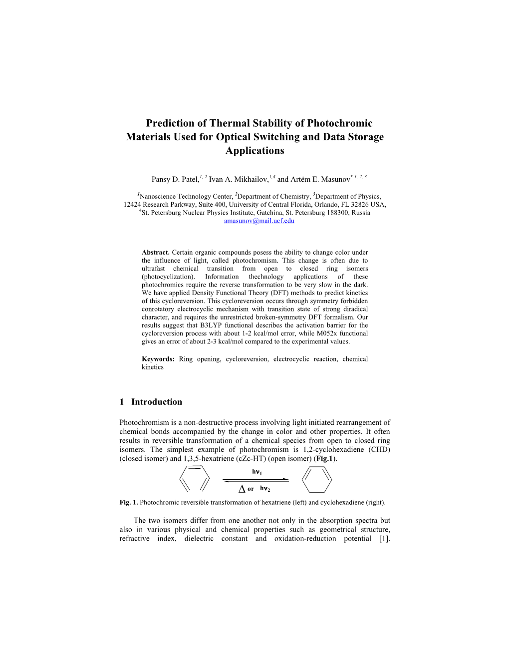 Prediction of Thermal Stability of Photochromic Materials Used for Optical Switching and Data Storage Applications