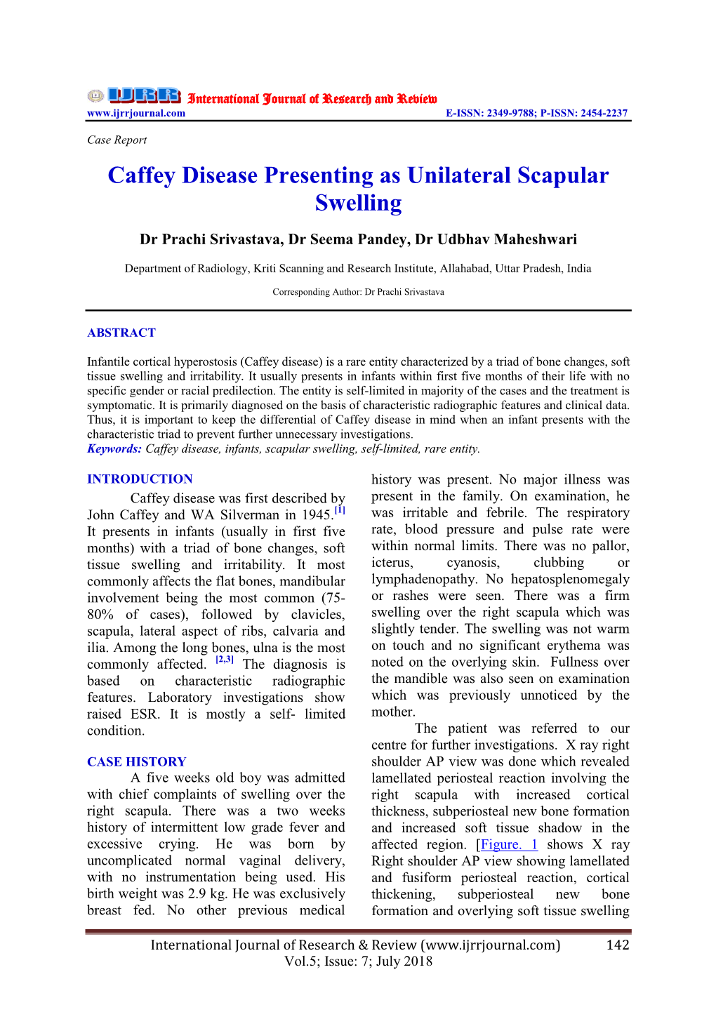 Caffey Disease Presenting As Unilateral Scapular Swelling