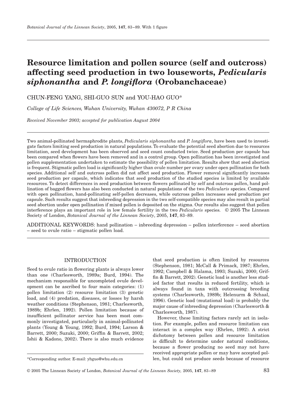 Affecting Seed Production in Two Louseworts, Pedicularis Siphonantha and P