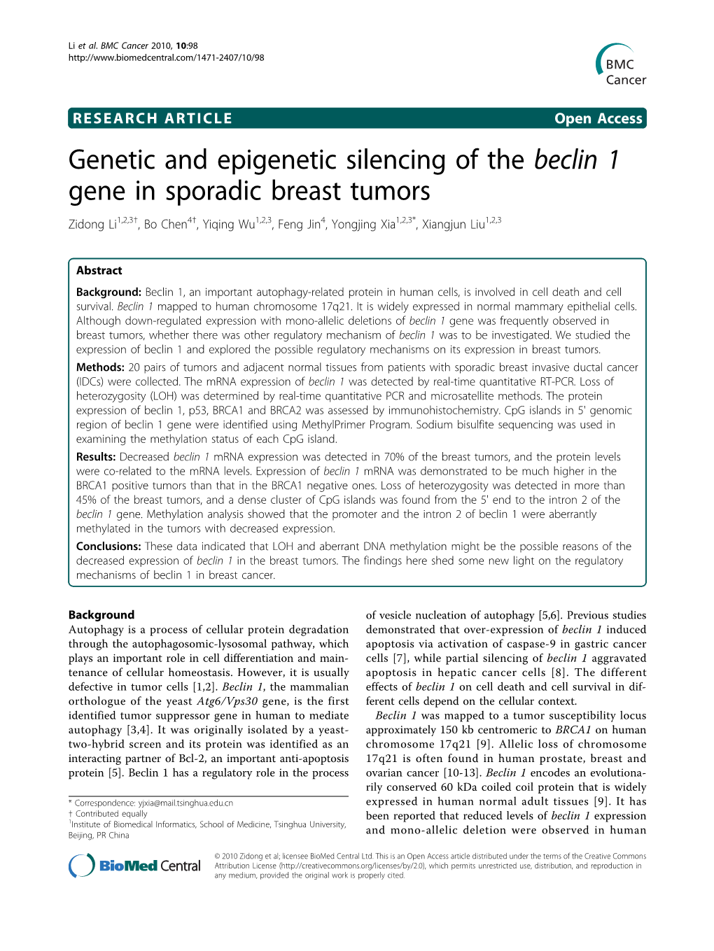 Genetic and Epigenetic Silencing of the Beclin 1 Gene in Sporadic Breast