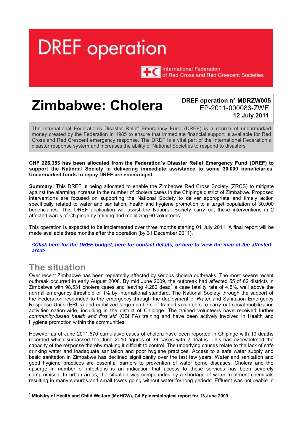 Zimbabwe: Cholera EP-2011-000083-ZWE 12 July 2011