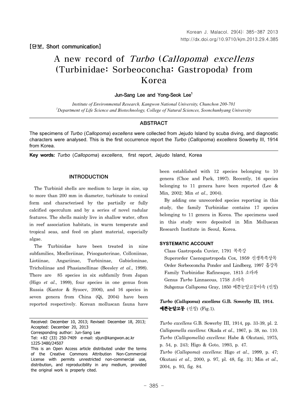 (Callopoma) Excellens (Turbinidae: Sorbeoconcha: Gastropoda) from Korea