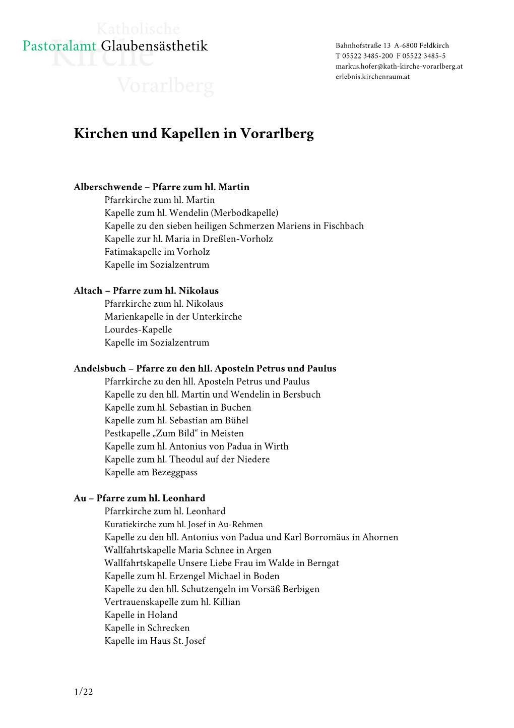 Kirchen Und Kapellen in Vorarlberg