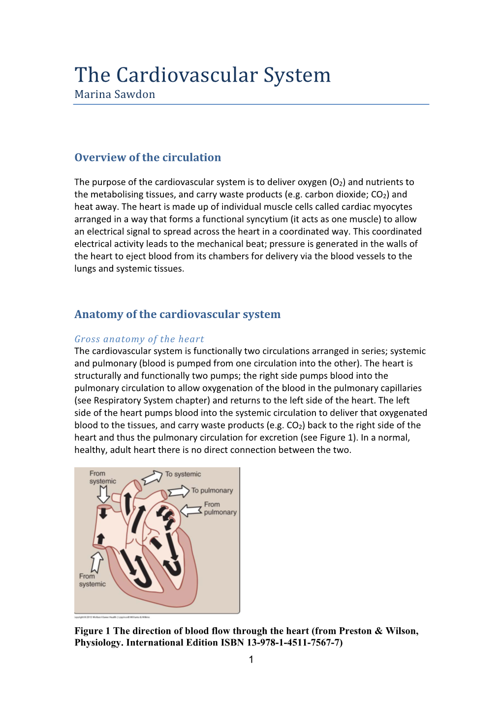 The Cardiovascular System Marina Sawdon