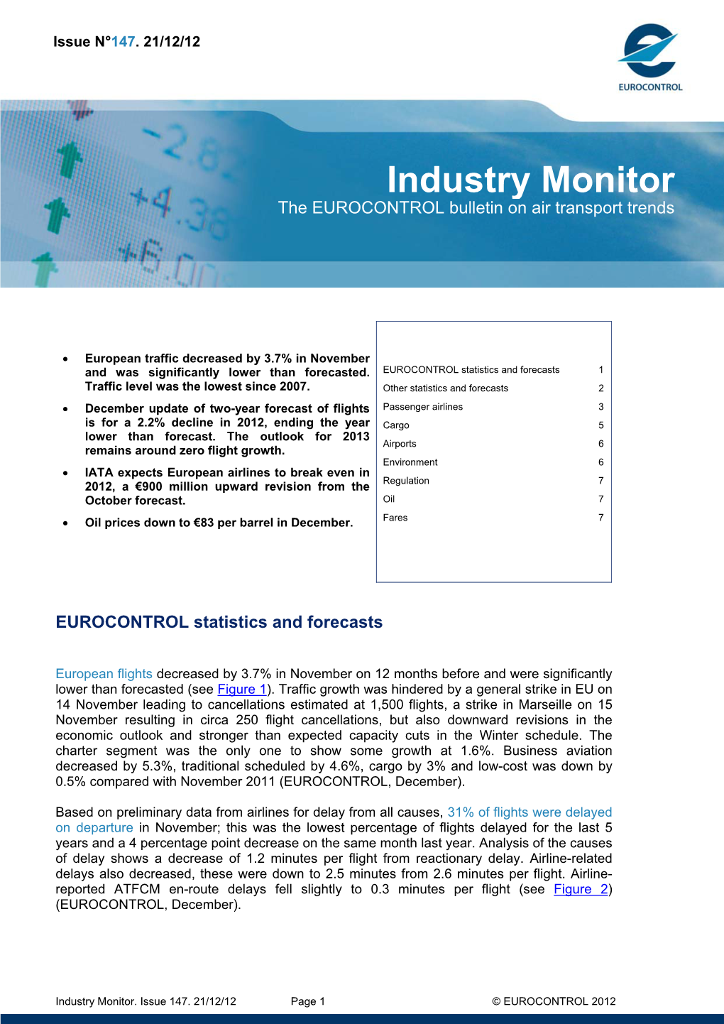 Industry Monitor the EUROCONTROL Bulletin on Air Transport Trends