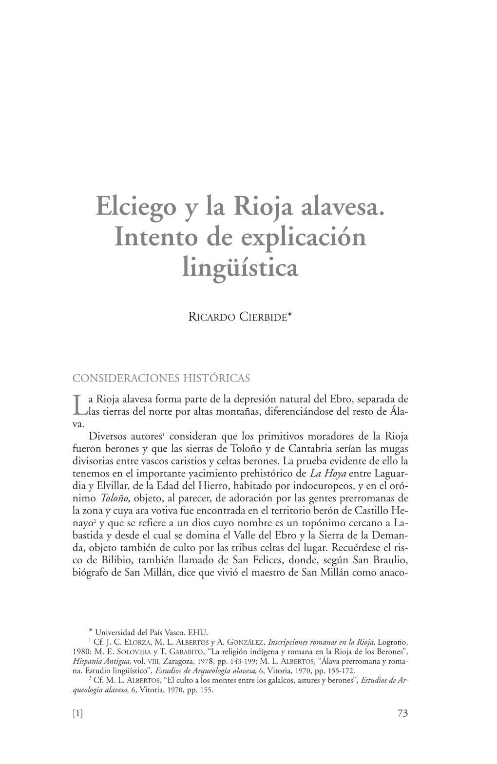 Elciego Y La Rioja Alavesa. Intento De Explicación Lingüística