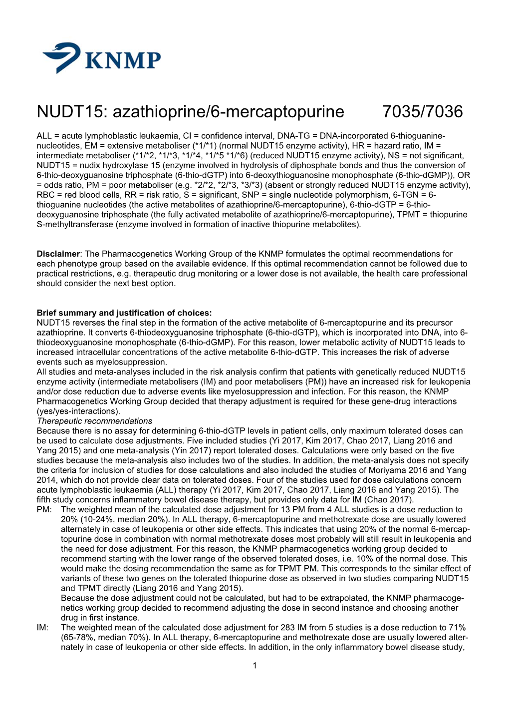 NUDT15: Azathioprine/6-Mercaptopurine 7035/7036