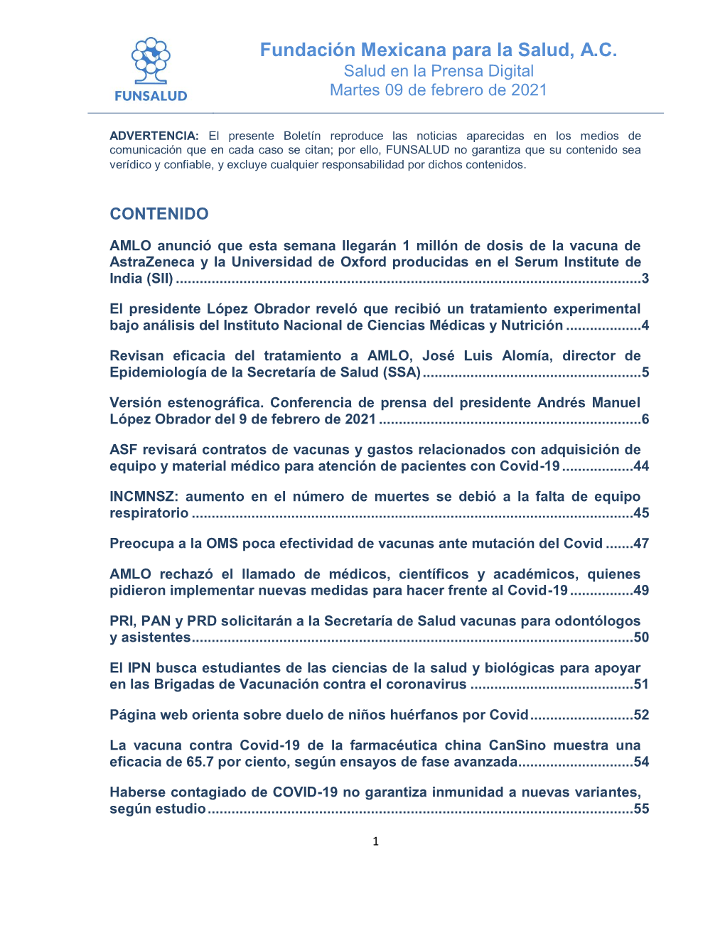 Fundación Mexicana Para La Salud, A.C. Salud En La Prensa Digital Martes 09 De Febrero De 2021