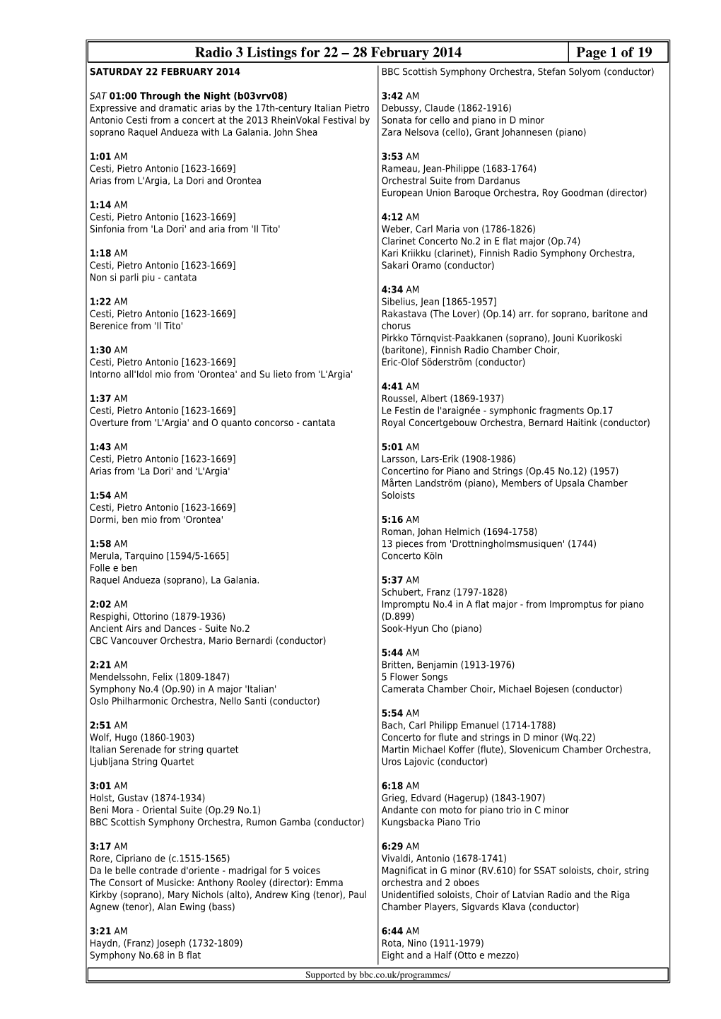 28 February 2014 Page 1 of 19 SATURDAY 22 FEBRUARY 2014 BBC Scottish Symphony Orchestra, Stefan Solyom (Conductor)