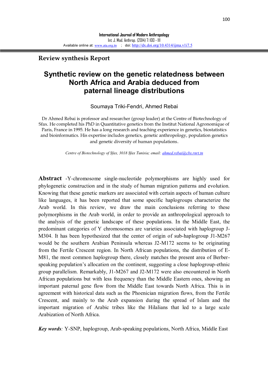 Synthetic Review on the Genetic Relatedness Between North Africa and Arabia Deduced from Paternal Lineage Distributions