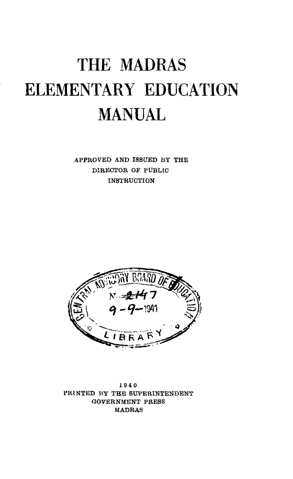 The Madras Elementary Education Manual