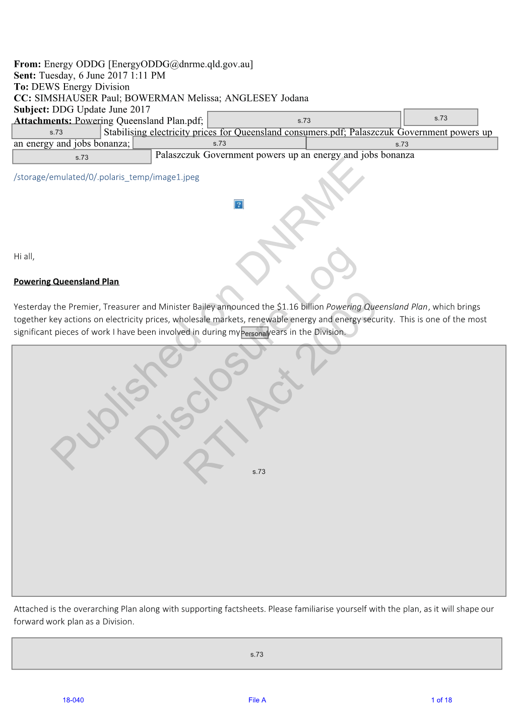 Published on DNRME Disclosure Log RTI Act 2009