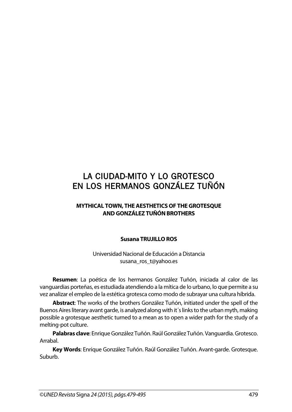 Pdf La Ciudad-Mito Y Lo Grotesco En Los Hermanos González Tuñón / Susana Trujillo Ros Leer