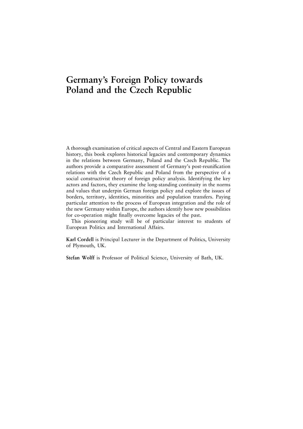 Germany's Foreign Policy Towards Poland and the Czech Republic