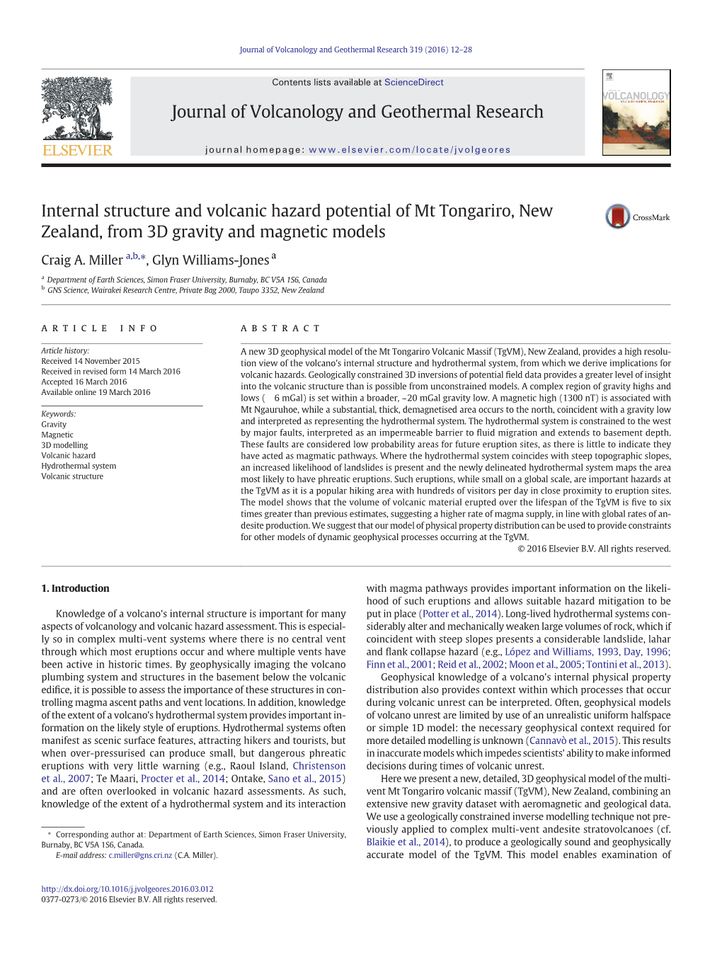 Internal Structure and Volcanic Hazard Potential of Mt Tongariro, New Zealand, from 3D Gravity and Magnetic Models