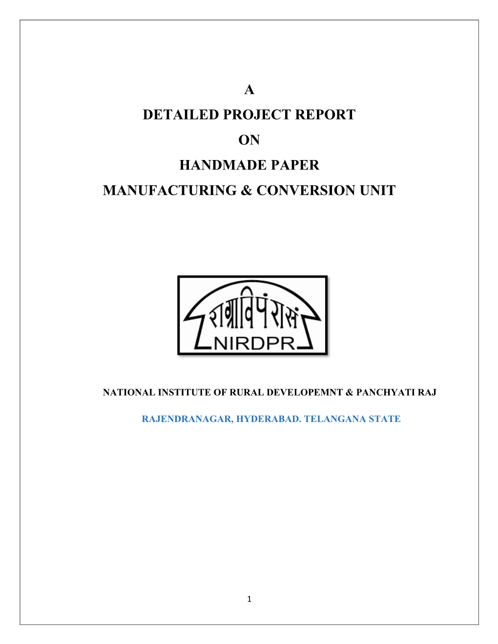 A Detailed Project Report on 