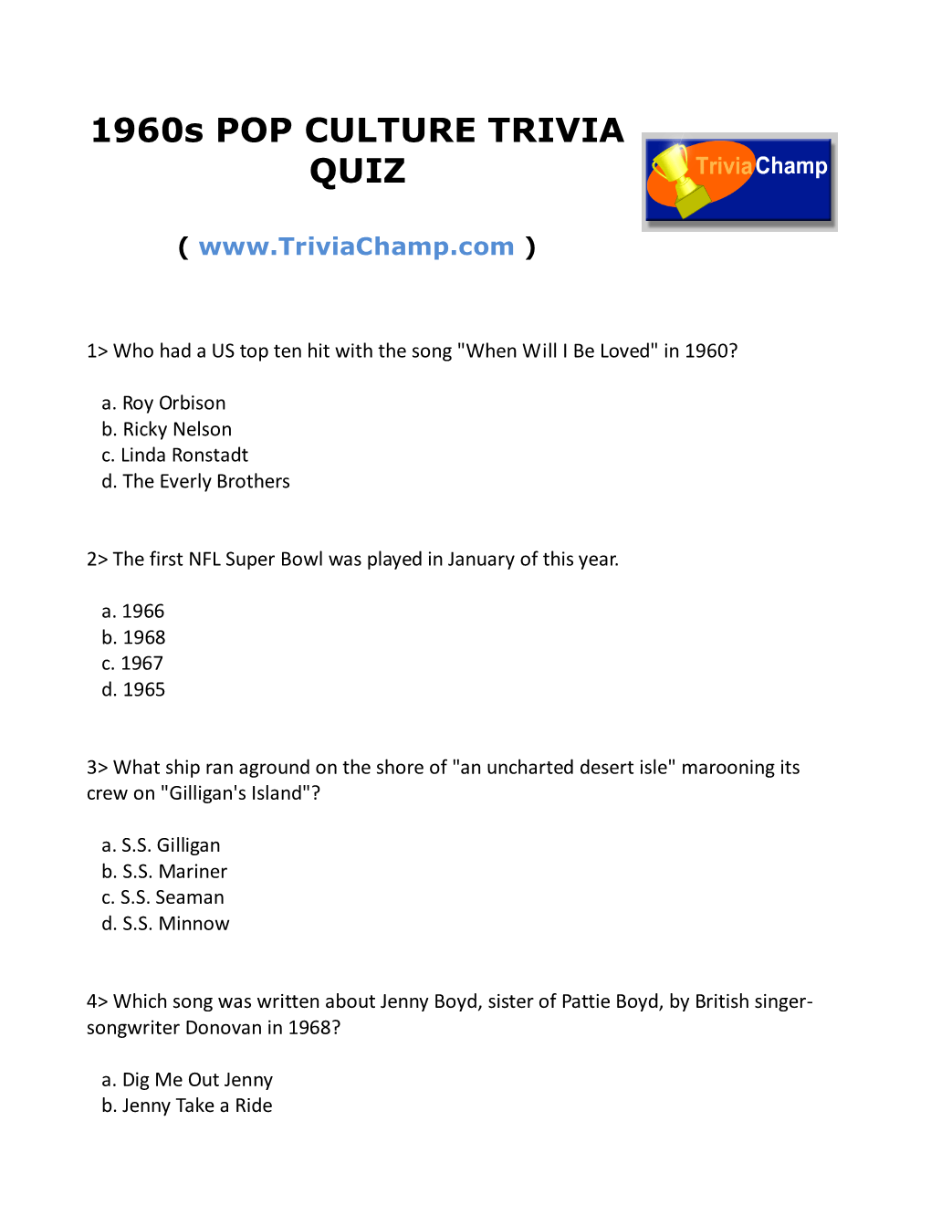 1960S POP CULTURE TRIVIA QUIZ