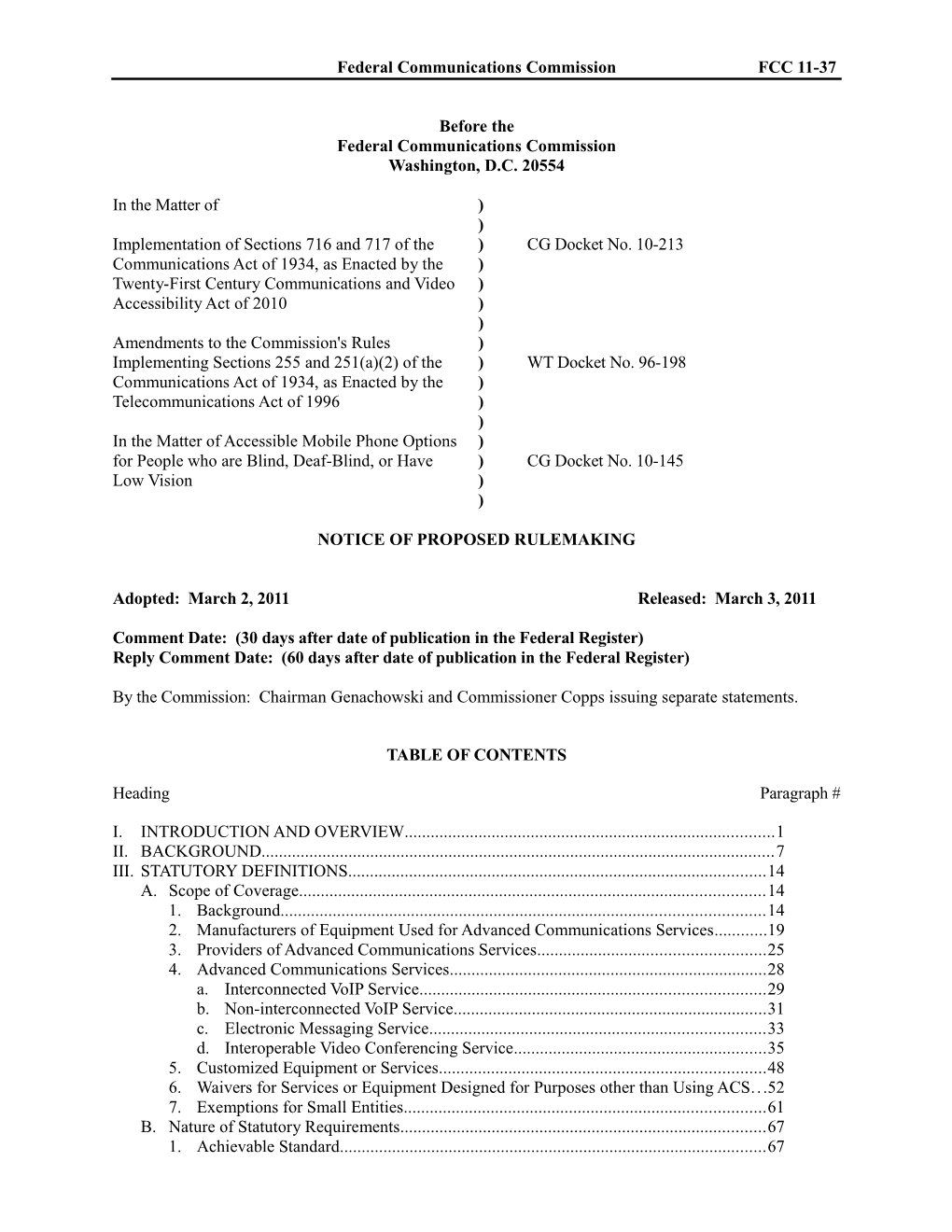 Federal Communications Commission FCC 11-37