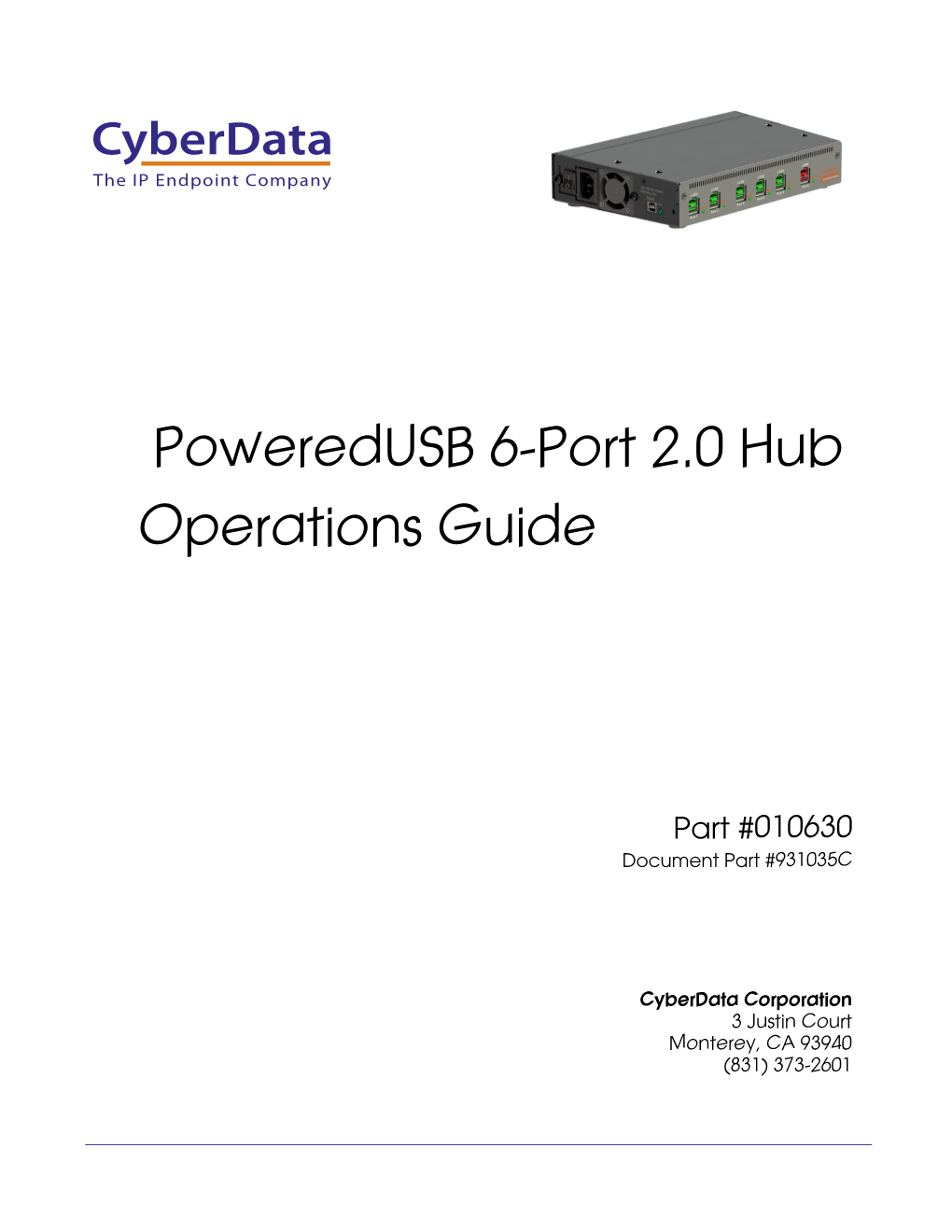 Poweredusb 6-Port 2.0 Hub Operations Guide