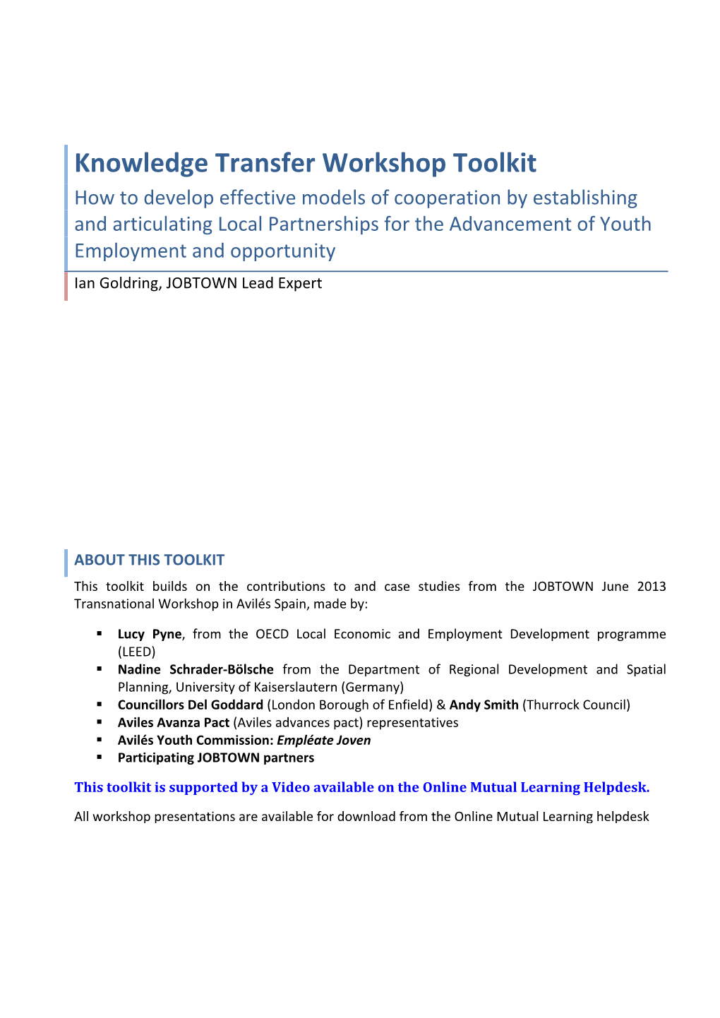 Knowledge Transfer Workshop Toolkit