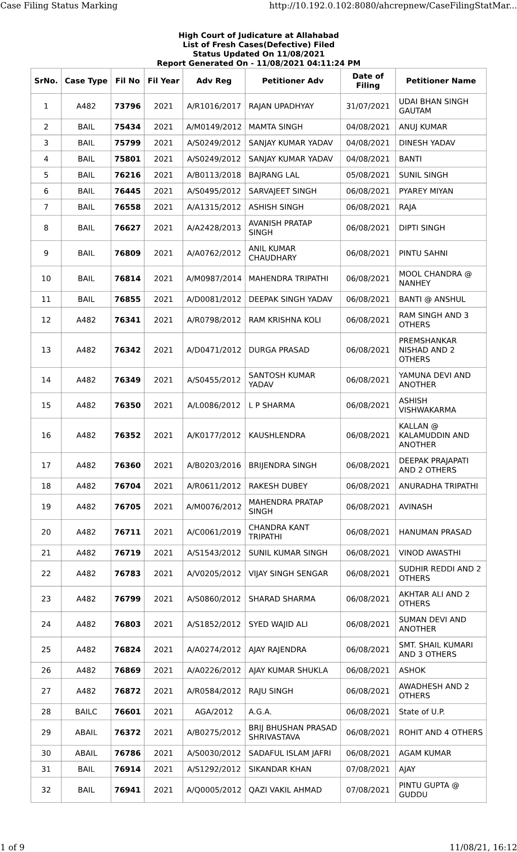 Case Filing Status Marking 1 of 9 11/08/21, 16:12