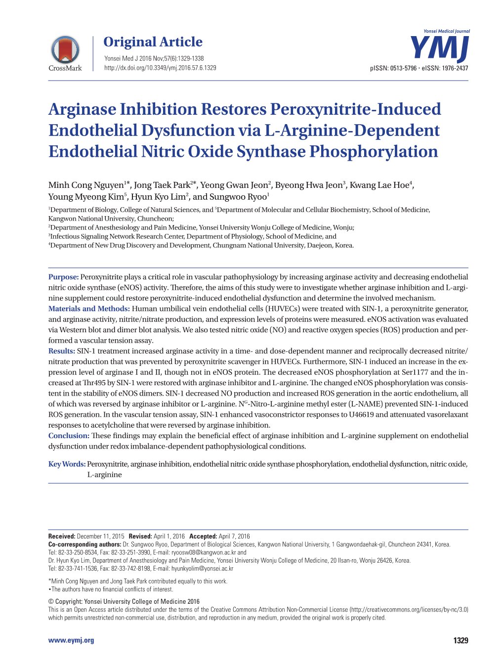 Arginase Inhibition Restores Peroxynitrite-Induced Endothelial Dysfunction Via L-Arginine-Dependent Endothelial Nitric Oxide Synthase Phosphorylation