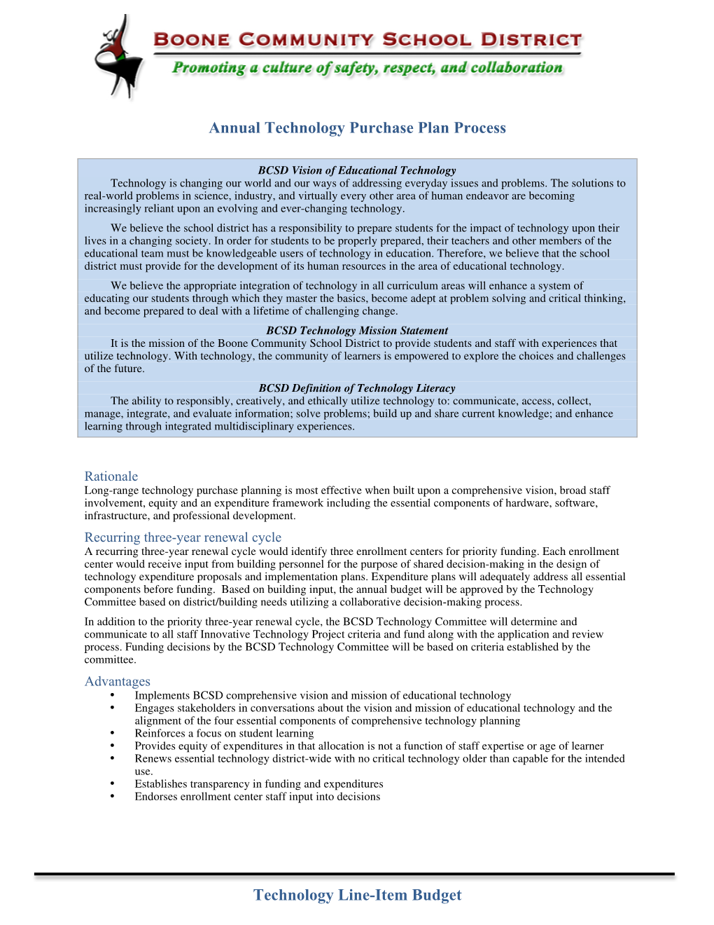 Annual Technology Purchase Plan Process Technology Line-Item Budget