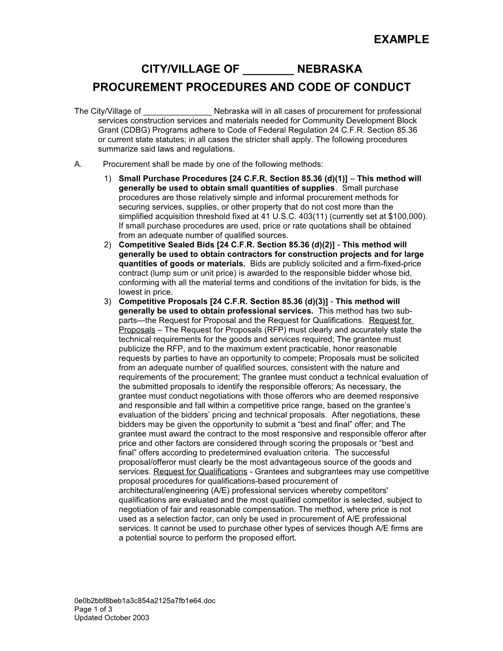 Procurement Procedures and Code of Conduct