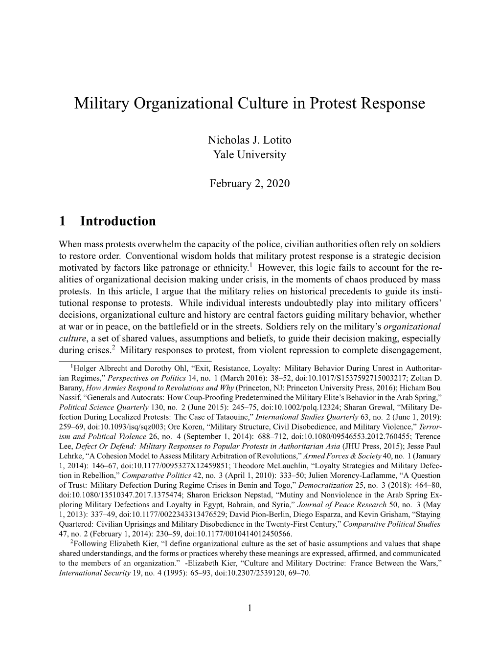 Military Organizational Culture in Protest Response