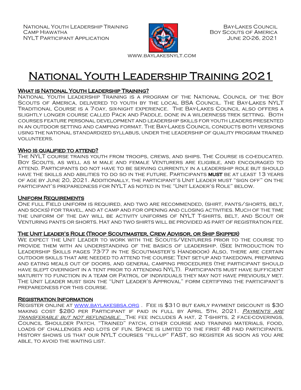 National Youth Leadership Training 2021