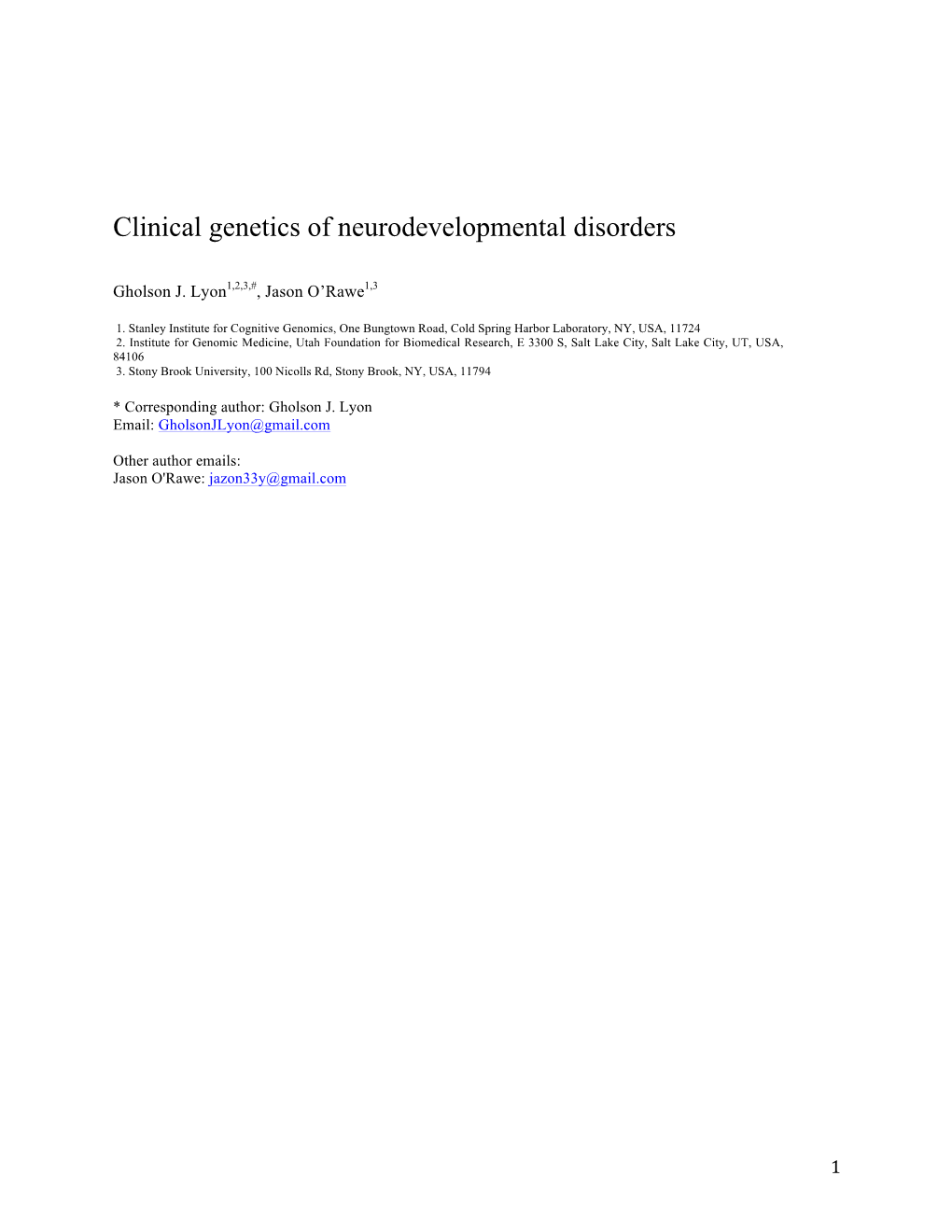 Clinical Genetics of Neurodevelopmental Disorders