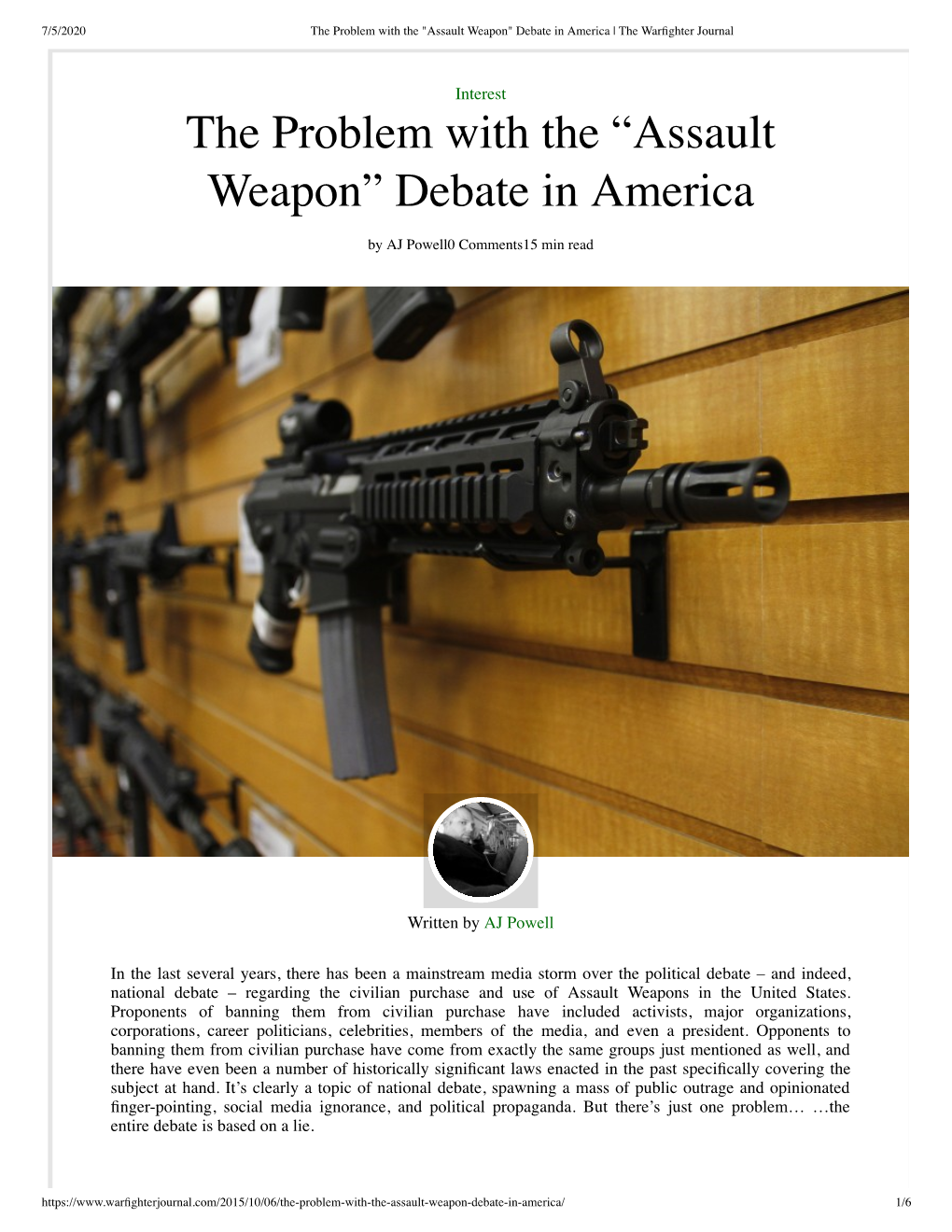 Assault Weapon" Debate in America | the Warﬁghter Journal