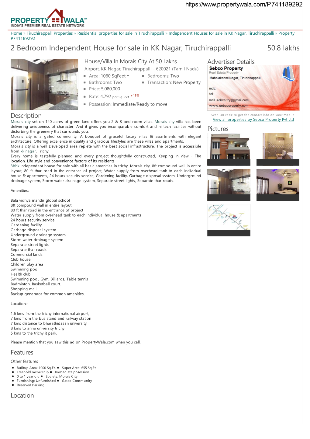 2 Bedroom Independent House for Sale in KK Nagar, Tiruchirappalli
