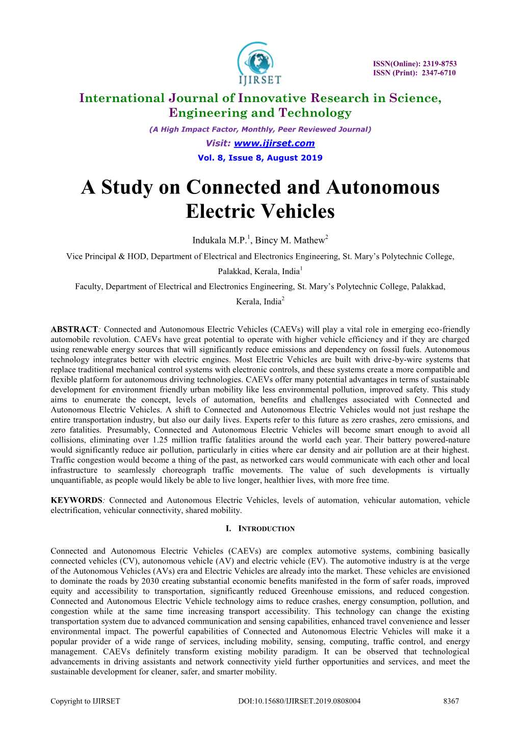 A Study on Connected and Autonomous Electric Vehicles