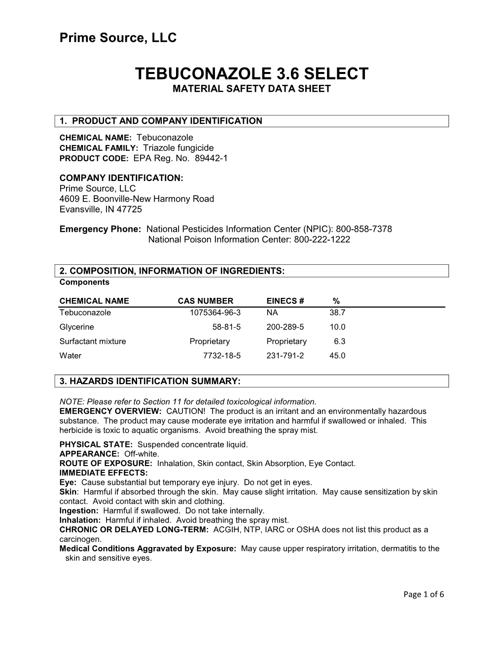 Material Safety Data Sheet