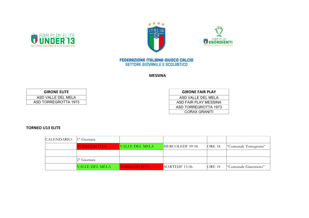 Messina Girone Elite Girone Fair Play Torneo U13 Elite