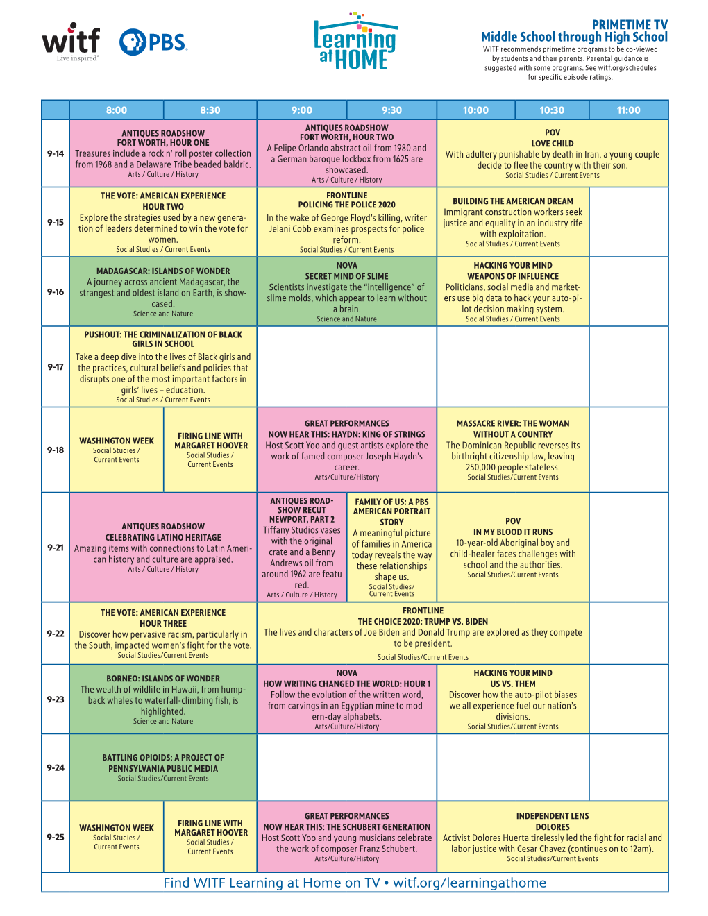 Middle School Through High School PRIMETIME TV Find WITF Learning